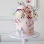 Pink Butterflies Flowers Cake